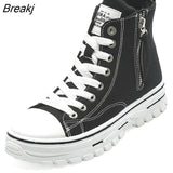 2023 Autumn New Vulcanize Women's Casual Canvas Platform Shoes High Top White Black Platform Sneakers Tennis