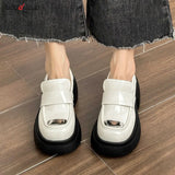 Loafers Platform Women Loafers Fashion Round Toe Chunky Heels Retro Flat Shoes Female Slip on Casual Dress Women