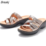 Slippers Open Toe Non-Slip Ladies Slides Fashion Adjustable Casual Wedge Shoes Solid Beach Footwear Women Sewing