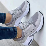 New Thick Bottom Sneakers Fashion Casual Wedge Sneakers Ladies Lace Up Mesh Women Vulcanized Shoes Plus Size Women's