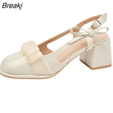 Sandals 2023 New Summer Fashion Baotou High Heels Bow Casual Round Toe Shallow Mouth Thick Heels High Heels Women's