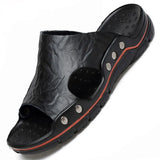 Men Slippers Genuine Leather Breathable Clogs Sandals Beach Classics Leather Slides Outdoor Flip Flops Plus Size Men