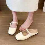 Gentle Semi-Slippers Flat-Soled Shoes Women's Bag Head With A Soft Sole Silver Mary Jane Women's Shoes Temperament Word