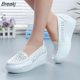 Women Wedge Platform Shoes Fashion Comfortable Increase Casual Slip-on Women's Loafers Summer Hollow Out Breathable