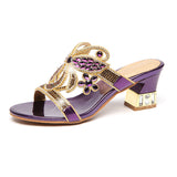 Diamond Sandals Slippers Women Wear Butterfly Fashion Bohemian Rough Heels Set With Diamond Crystal Slippers In