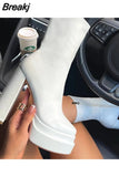 Sexy Chunky High Heels Ankle Shoes For Women Punk Style Zipper Thick Platform Elasticity Microfiber Boots Sapatos