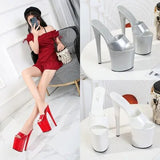 Slippers Women Shoes Summer PU Patent Leather Slipper Women High Heels 20CM Platform Sexy Slippers Nightclub Party
