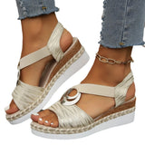 Breakj 2025 New Slope Heel Sandals Women Metal Buckle Rope Slopes And Light-Bottomed Fish Mouth