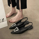 Sandals Woman Leather Suit Female Beige Shoes Lady 2024 Ankle Strap Shallow Mouth Cross Summer Heels Low-heeled Black New