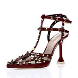 Women's Shoes Summer Sandals Pointed High-heeled Stiletto Patent Leather Rivet Single Shoes Was Thin Buckle Women's