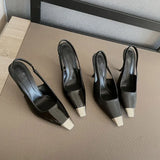 Square Toe Thin Heel Sandals Patent Leather Black Wrapped Heels High Heels Metal Toe Temperament Matte Women's Single