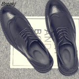 Mens Wingtip Oxford Shoes Grey Leather Brogue Men's Dress Shoes Classic Business Formal Shoes for Men