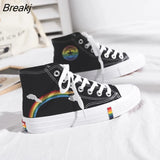 Women's Fashion 2022 Vulcanized Shoes Rainbow Sneakers Flats High Top Canvas Safety Tennis Shoes Comfortable High