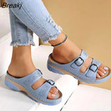 Wedges Sandals Shoes for Women Fashion Belt Buckle Platform Outdoor Walking Slippers Non-slip Open Toe Ladies Shoes Size