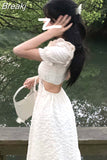 Pure Color Midi Dress Ladies French Elegant Short Sleeve Dress Woman Backless Party One Piece Dress Korea Chic 2023