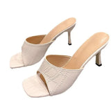 Women High Heels Slippers 2024 Summer New Fashion Square Toe Flip Flops Sandals Design Open Toe Slingback Slides Female