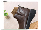 Socks Short Boots Women Literary Retro British Style Small Leather Shoes Thick-Soled Non-Slip Casual Big Head Women