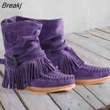 Women Tassel Stripe Ankle Boots 2020 Women's Sewing Warm Woman Flats Female Shoe Ladies Casual Hook Loops Footwear Plus Size
