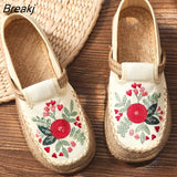 Women Shoes 2021 New Cotton Linen Embroider Retro Concise Round Toe Flower National Style Handmade Ladies