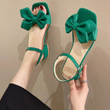 Solid Color Open-toe Sandals Women 2023 Summer New One-line Buckle Fashion Temperament Bow Knot Comfortable Women's