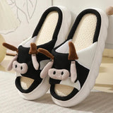Cartoon Milk Cow Home Slippers Women Thick Sole Open Toe Cotton Slippers Woman 2023 Autumn Winter Soft Indoor Slides