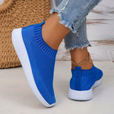 Blue Breathable Knitted Flats for Women Autumn Plus Size Soft Sole Sock Sneakers Woman Slip On Non Slip Tennis Shoes