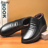 Waterproof Men's Casual Leather Shoes Flannel High Top Slip-on Male Casual Shoes Rubber Warm Winter Shoes for