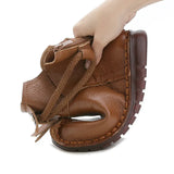 And Winter New Head Layer Cowhide Flat Bottom Soft Bottom Ankle Boots National Wind Leather Retro Martin Boots Warm And Comfortable Cotton