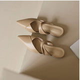 Summer New Fashion Pointed Solid Color Simple Women's Half Slippers Wearing Comfortable Leather Shoes Outside
