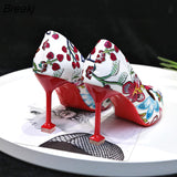New Pointy Shallow Shoes Sweet And Beautiful Flowers Hit Color Stiletto Heels Fashion High Heel