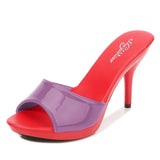 Brand Summer Slippers Women Mixed Colors PU Fine Heel 9cm Outside Sandal Platform Sexy Slipper Women Shoes Slides
