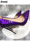 shiny spikes design shoes pointed toe 12cm 10cm 8cm high heels plus size 33-45 office party slip on pumps MD052