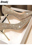 Pointed Stiletto High Heels Shoes Sexy silver sequins Shallow Mouth Single Shoes Women's Work Dress Shoes High Heel
