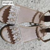Womens Flats Comfortable Open Toe Summer Sandals Casual Beach Shoes Slip-on Lace Plus Size Rome Sandals Women