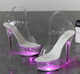 Up Glowing Shoes Woman Luminous Clear Sandals Women Platform Shoes Clear High Heel Transparent Stripper Wedding