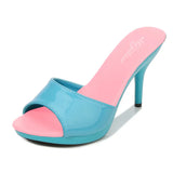 Brand Summer Slippers Women Mixed Colors PU Fine Heel 9cm Outside Sandal Platform Sexy Slipper Women Shoes Slides