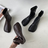 Autumn Soft Leather Women Boots Square Toe Zipper Ankle Boots Simplicity Casual Women Shoes Fashion Flats Botas