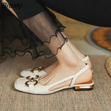 New Summer Elegant Office Ladies Shoes Women Casual Shoes Square Heel Sandals Slip on Woman Flats Vintage