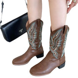 Breakj Coarse And Western Cowboy Boots V Mouth Embroidery Sleeve Knight Boots In The Barrel Square Retro