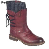 Autumn Boots Elegant Women Female Round Toe Mid-calf Sweet Princess Party Boot Stylish Flat Flock Snow Shoes Winter