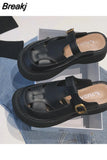 Heels Shoes Woman 2023 Slippers Flat Cover Toe Low Platform Pantofle New Retro PU Fabric Basic Rome Rubber