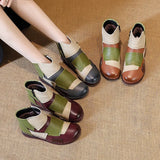Head Layer Cowhide Flat Bottom Recreational Women's Boots National Wind Color Leather Short Boots Warm Comfortable Cotton
