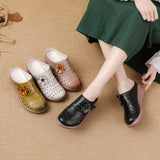New Loose Cake Bottom Casual Women's Shoes National Wind Leather Flower Hollow Out Women's Slippers Breathable Comfortable Hole Hole