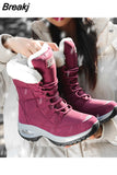 Women Boots Winter Keep Warm Quality Mid-Calf Snow Boots Ladies Lace-up Comfortable Waterproof Booties Chaussures
