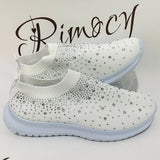 Crystal Flats Shoes for Women Plus Size Breathable Mesh White Sneakers Woman 2023 Autumn Soft Sole ladies Sports