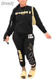 Fashion Letter Print Two Piece Sets Autumn Winter Sweatshirt And Sweatpants Matching Outfits Women Casual