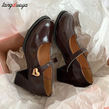 High Heels Women Shoes 2023 New Thick Mary Janes Lolita Pumps Fashion Ladies PU Leather Sandals Casual Black