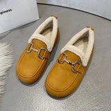 Leather Loafers Shoes Woman Boots Winter Flat Fashion Keep Warm One-step Faux Fur Casual Shoes Women Walking Flats