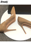 PU Leather Women Super 12cm High Heels Sexy Ladies Pointed Toe Stiletto 10cm Pumps Party Shoes plus size QKOU008