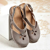 Women Sandals Leather Flat Sandals Round Toe Female Casual Ankle Strap Hollow Sandals Elegant Soft Beach Sole Woman